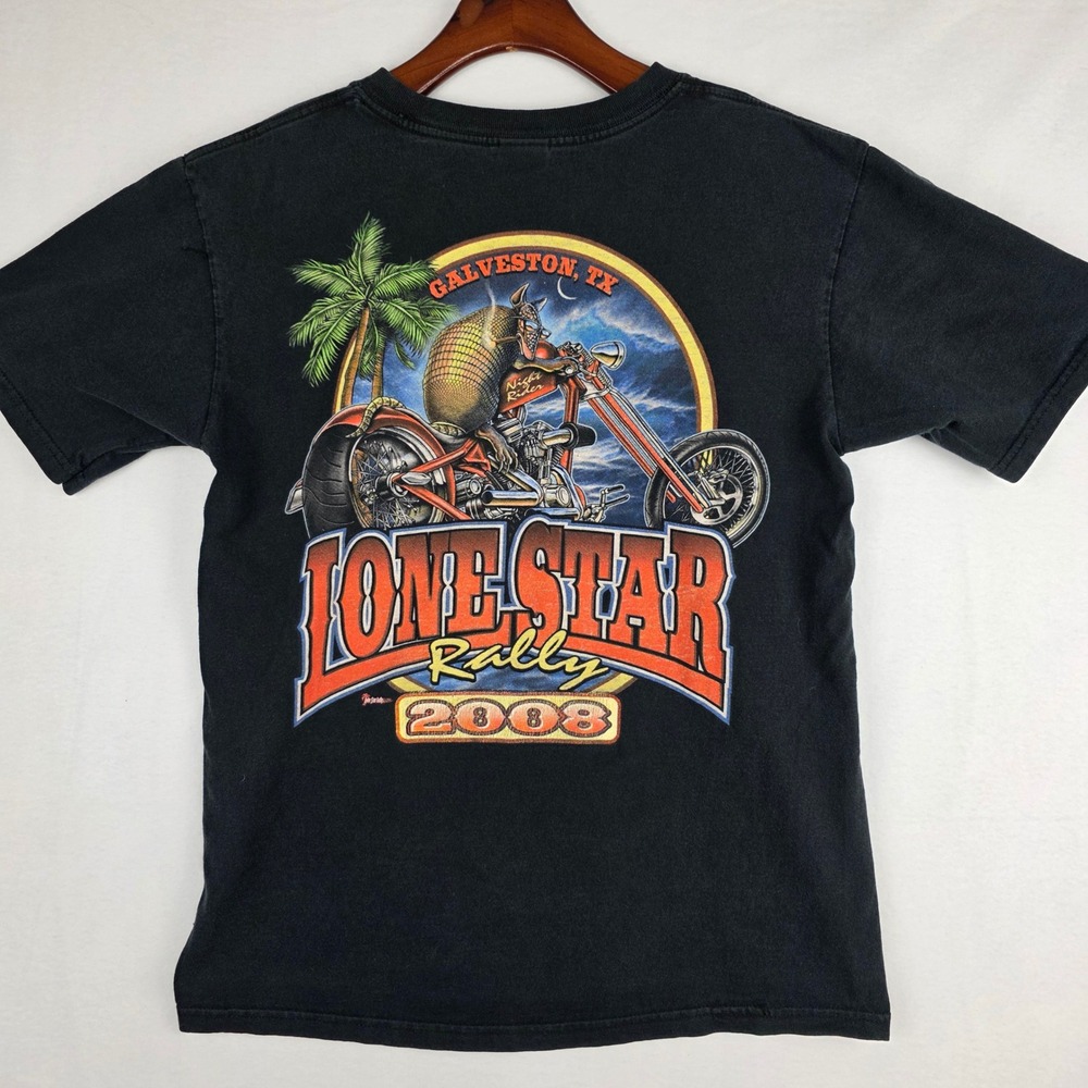 Vintage 2008 Lone Star Rally Galveston TX Armadillo Motorcycle T-Shirt Mens M